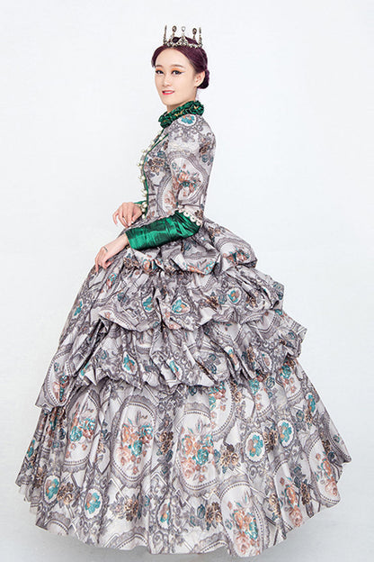 Lolita Dress - High Collar Embroidery Floral, Gray, Long Sleeves, Victorian Style, Printed - additional product view 3