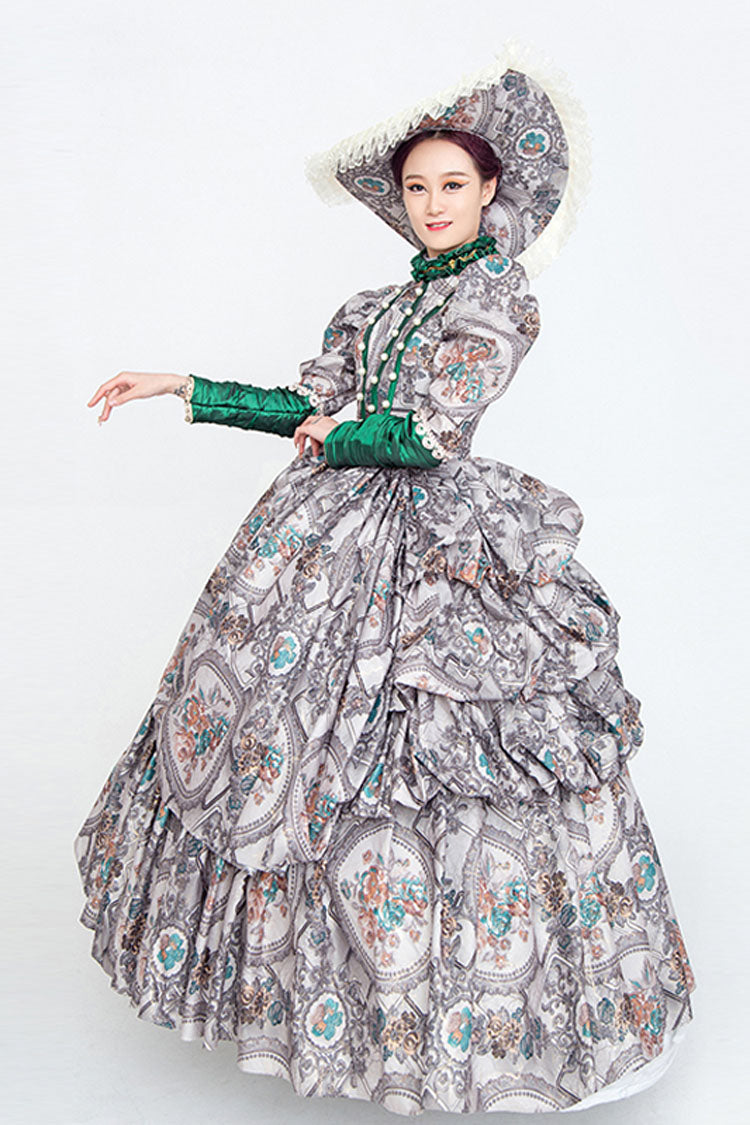 Lolita Dress - High Collar Embroidery Floral, Gray, Long Sleeves, Victorian Style, Printed - additional product view 4