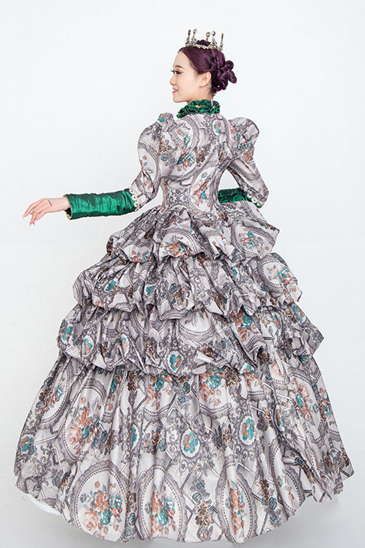 Lolita Dress - High Collar Embroidery Floral, Gray, Long Sleeves, Victorian Style, Printed - additional product view 5