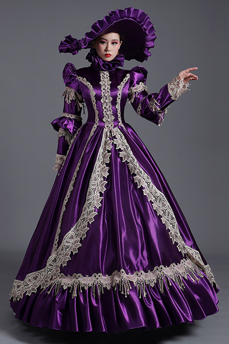 Lolita Dress - High Collar High Waisted, Purple, High Waist, Long Sleeves, Victorian Style - additional product view 2