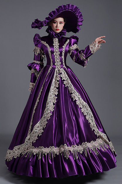Lolita Dress - High Collar High Waisted, Purple, High Waist, Long Sleeves, Victorian Style - additional product view 2