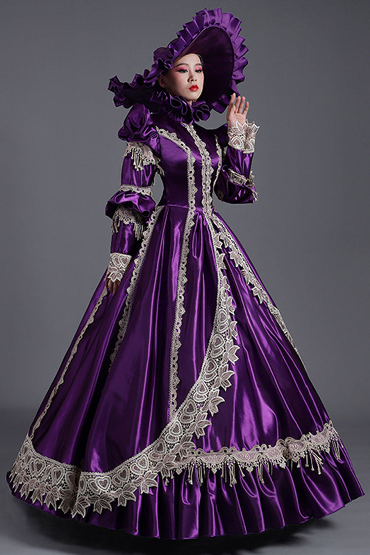 Lolita Dress - High Collar High Waisted, Purple, High Waist, Long Sleeves, Victorian Style - additional product view 3