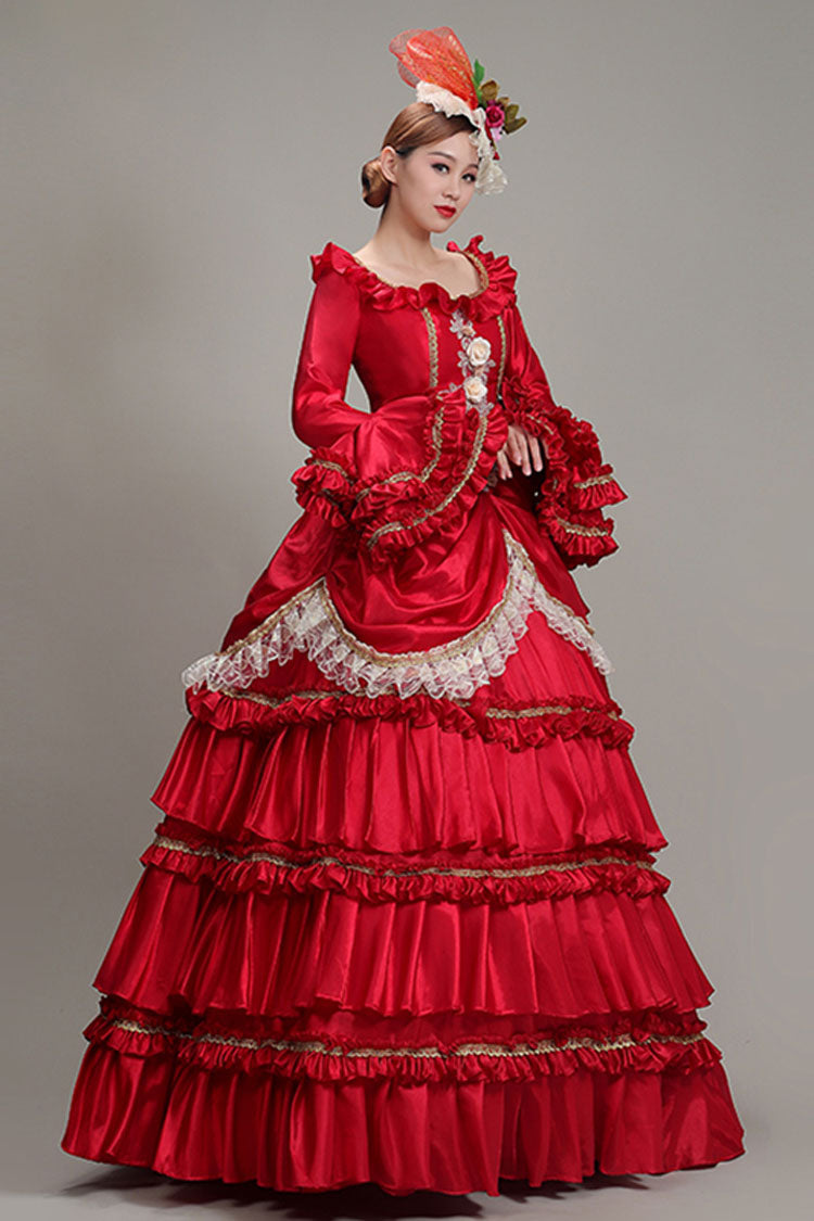 Lolita Dress - Hime Sleeves High Waisted, Red, High Waist, Victorian Style, Ruffled - additional product view 2