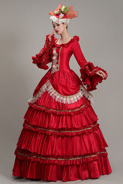 Lolita Dress - Hime Sleeves High Waisted, Red, High Waist, Victorian Style, Ruffled - additional product view 3