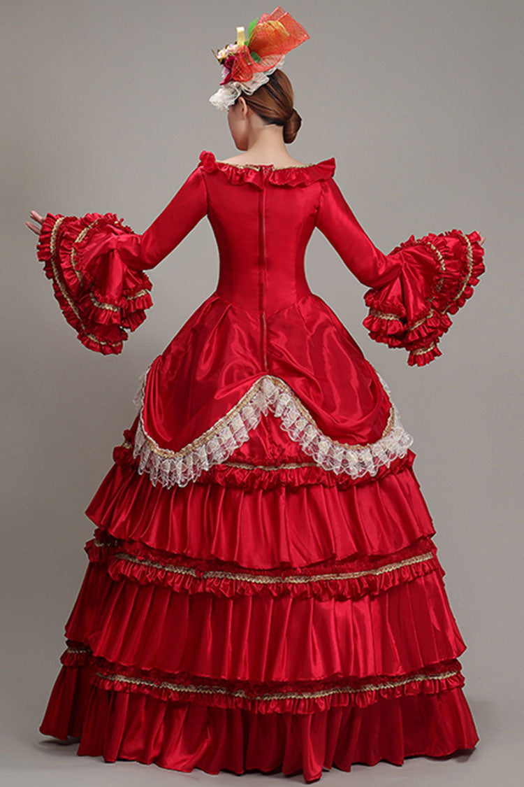 Lolita Dress - Hime Sleeves High Waisted, Red, High Waist, Victorian Style, Ruffled - additional product view 4