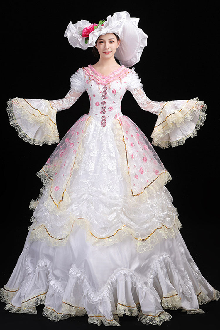 Lolita Dress - Hime Sleeves High Waisted, White, High Waist, Printed, Layered - additional product view 2