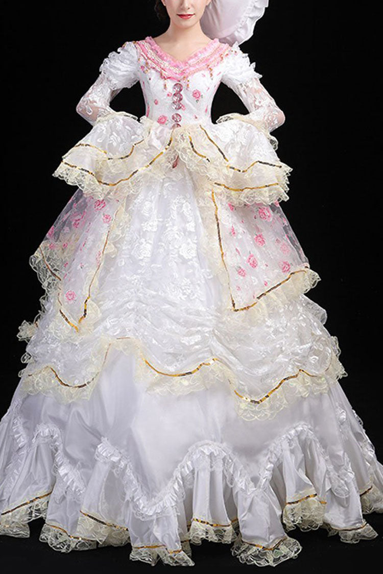 Lolita Dress - Hime Sleeves High Waisted, White, High Waist, Printed, Layered - main product image