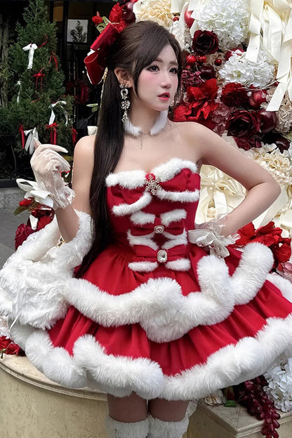 Lolita Dress - Holiday, Red, Bow Detail, Layered, Sweet Style - additional product view 2