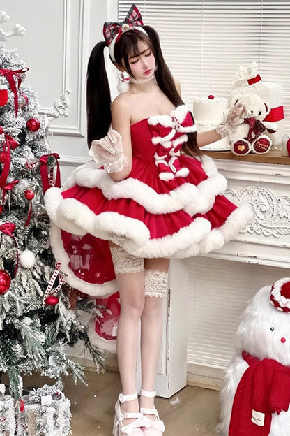 Lolita Dress - Holiday, Red, Bow Detail, Layered, Sweet Style - additional product view 4