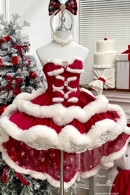 Lolita Dress - Holiday, Red, Bow Detail, Layered, Sweet Style - main product image