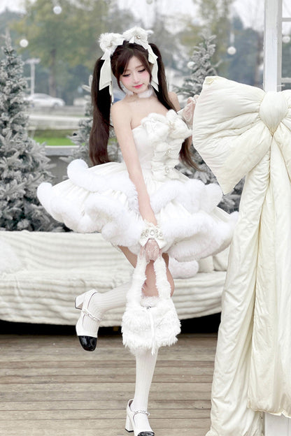Lolita Dress - Holiday, White, Bow Detail, Layered, Sweet Style - additional product view 6