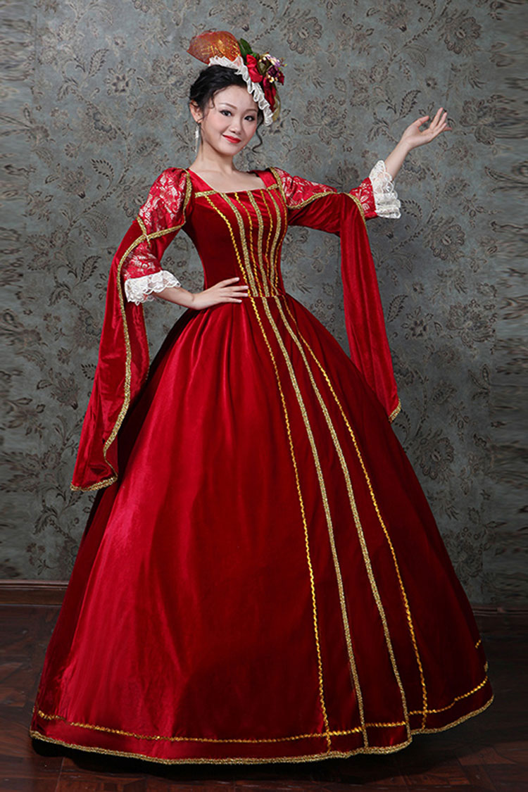 Lolita Dress - Hollow, Red, High Waist, Embroidered, Victorian Style - additional product view 3