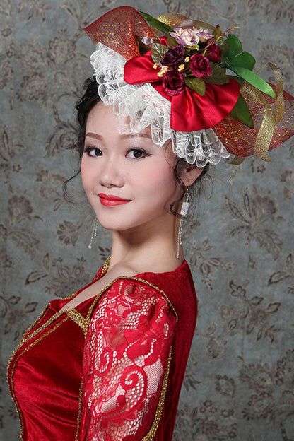 Lolita Dress - Hollow, Red, High Waist, Embroidered, Victorian Style - additional product view 5