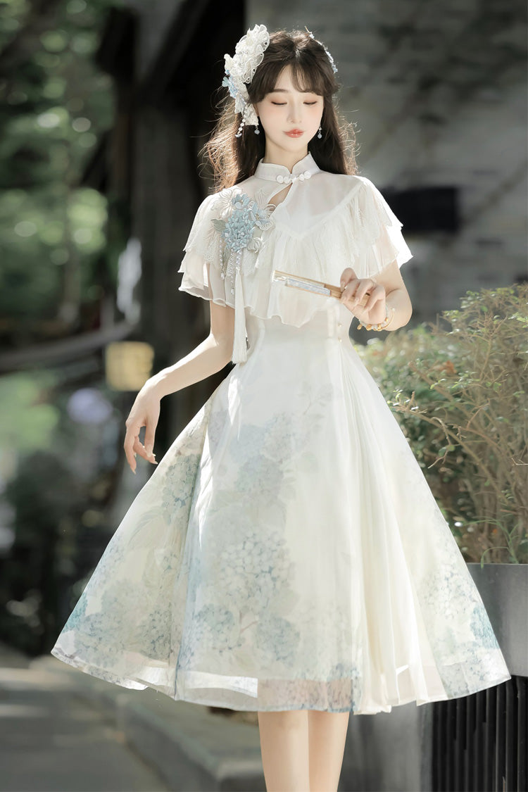Lolita Dress - Hydrangea Message, White, Short Length, Sweet Style, Chinese-Inspired Style - additional product view 2