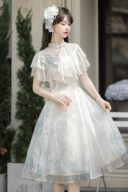 Lolita Dress - Hydrangea Message, White, Short Length, Sweet Style, Chinese-Inspired Style - additional product view 4