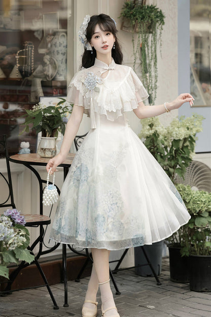 Lolita Dress - Hydrangea Message, White, Short Length, Sweet Style, Chinese-Inspired Style - additional product view 7