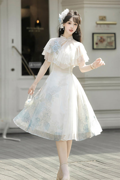 Lolita Dress - Hydrangea Message, White, Short Length, Sweet Style, Chinese-Inspired Style - main product image