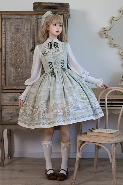 Lolita Dress - Iris Study, 2 Colors, Square Collar, Bow Detail, Lace Trim - additional product view 2