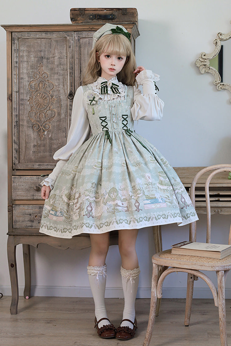 Lolita Dress - Iris Study, 2 Colors, Square Collar, Bow Detail, Lace Trim - additional product view 3