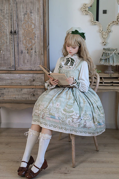 Lolita Dress - Iris Study, 2 Colors, Square Collar, Bow Detail, Lace Trim - additional product view 4