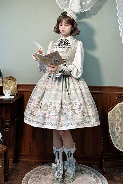 Lolita Dress - Iris Study, 2 Colors, Square Collar, Bow Detail, Lace Trim - additional product view 10