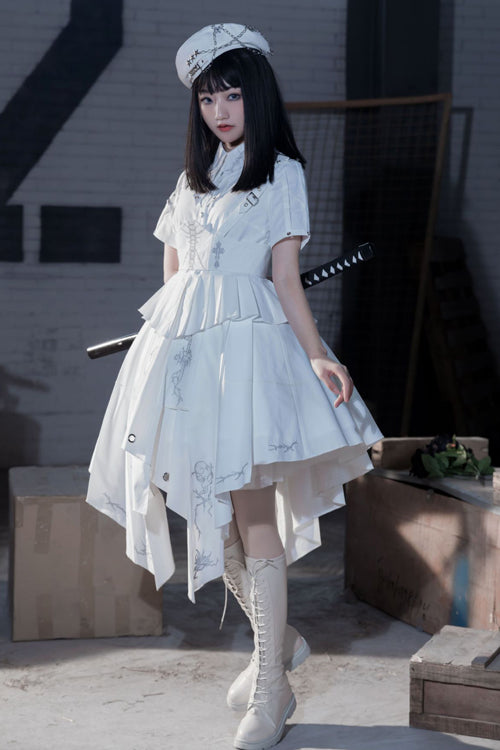 Lolita Dress - Irregular Hem New, White, High-Low Hem, Gothic Style - additional product view 2