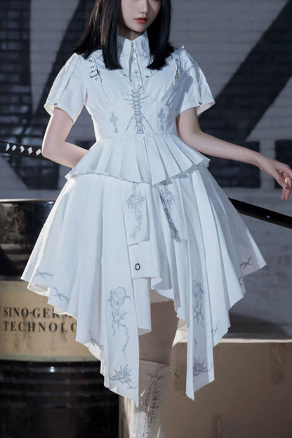 Lolita Dress - Irregular Hem New, White, High-Low Hem, Gothic Style - main product image