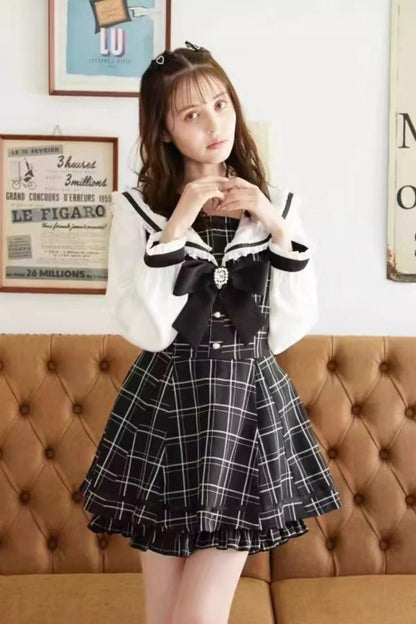 Lolita Dress - Jirai Kei, 3 Colors, Plaid, Lace Trim, Printed - additional product view 3