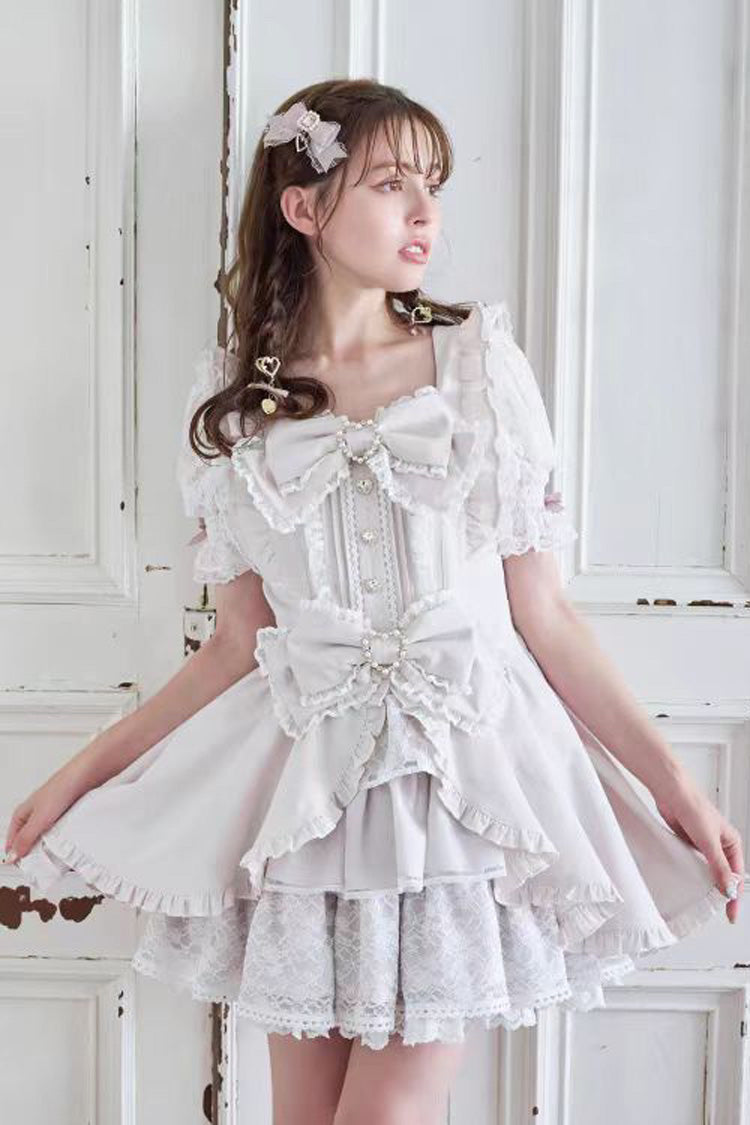 Lolita Dress - Jirai Kei Square Collar, 3 Colors, Square Collar, Lace Trim, Ruffled - additional product view 4