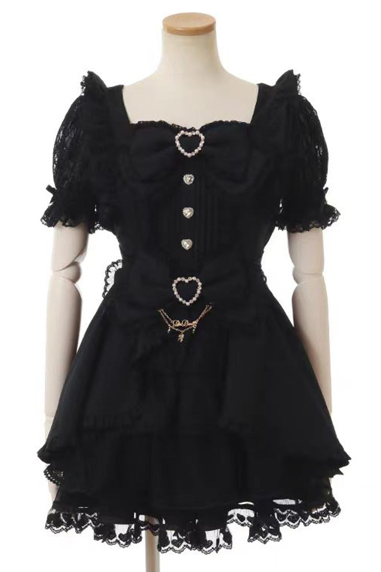 Lolita Dress - Jirai Kei Square Collar, 3 Colors, Square Collar, Lace Trim, Ruffled - S Black / M Black / L Black option