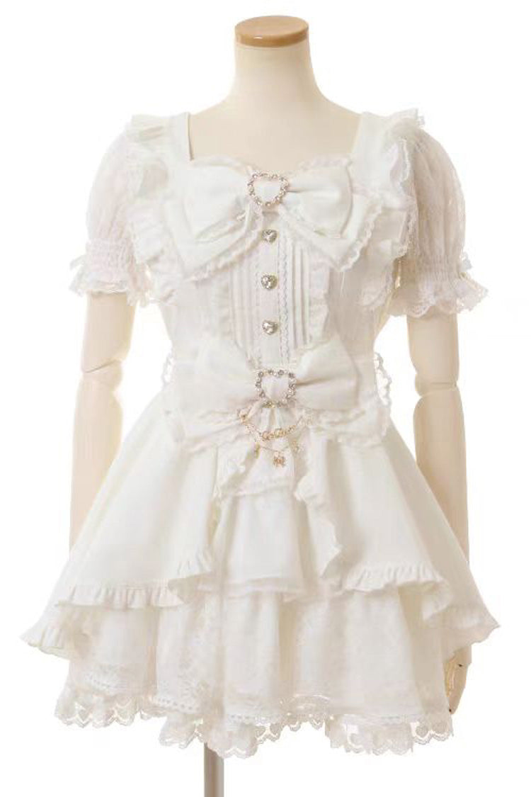 Lolita Dress - Jirai Kei Square Collar, 3 Colors, Square Collar, Lace Trim, Ruffled - S White / M White / L White option