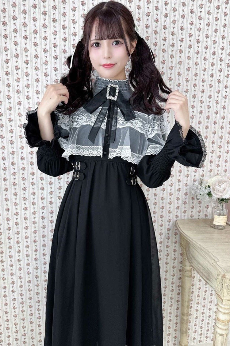 Lolita Dress - Lace Bowknot Slim Jirai, 5 Colors, Stand Collar, Lace Trim, Long Sleeves - additional product view 6