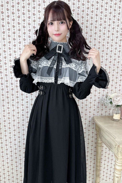Lolita Dress - Lace Bowknot Slim Jirai, 5 Colors, Stand Collar, Lace Trim, Long Sleeves - additional product view 6