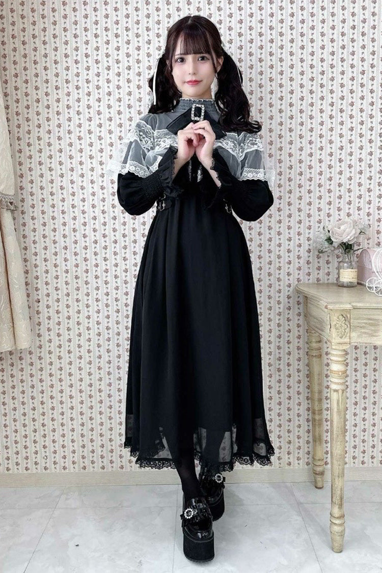 Lolita Dress - Lace Bowknot Slim Jirai, 5 Colors, Stand Collar, Lace Trim, Long Sleeves - additional product view 7