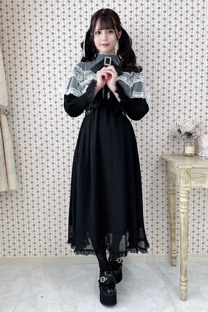 Lolita Dress - Lace Bowknot Slim Jirai, 5 Colors, Stand Collar, Lace Trim, Long Sleeves - additional product view 7