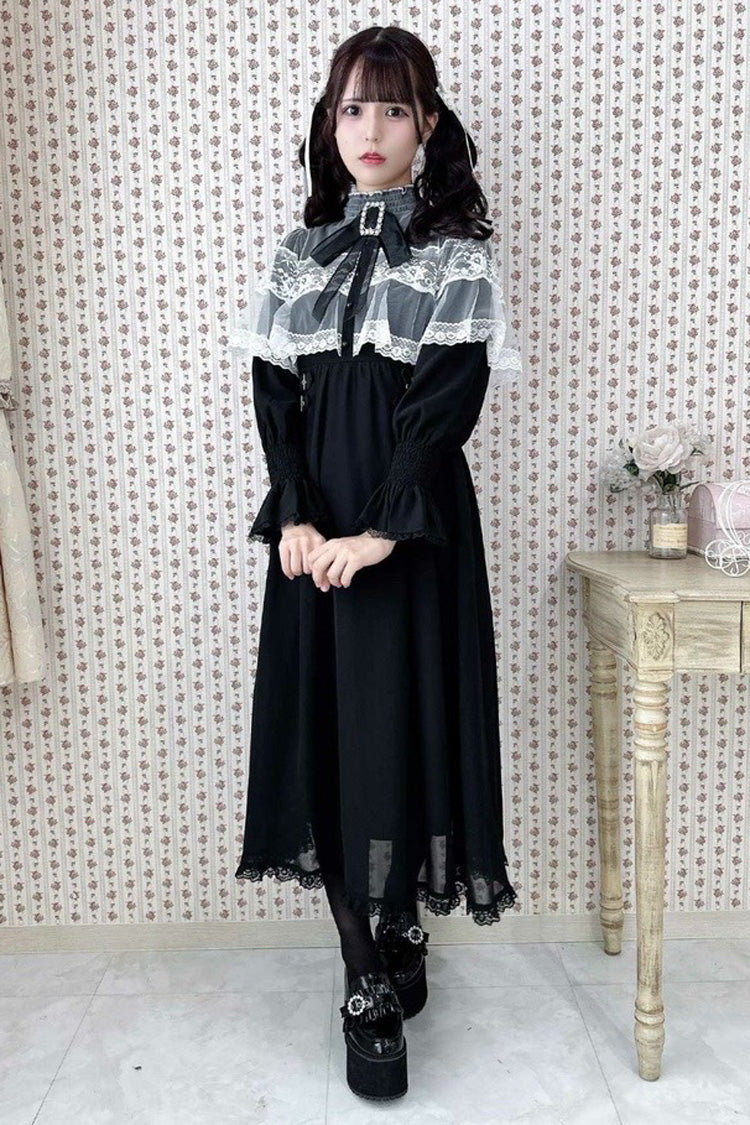 Lolita Dress - Lace Bowknot Slim Jirai, 5 Colors, Stand Collar, Lace Trim, Long Sleeves - additional product view 8