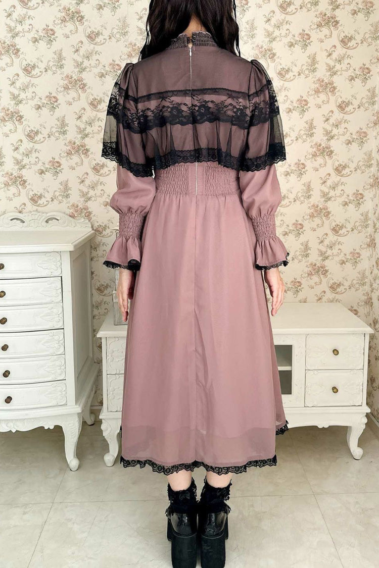 Lolita Dress - Lace Bowknot Slim Jirai, 5 Colors, Stand Collar, Lace Trim, Long Sleeves - additional product view 10