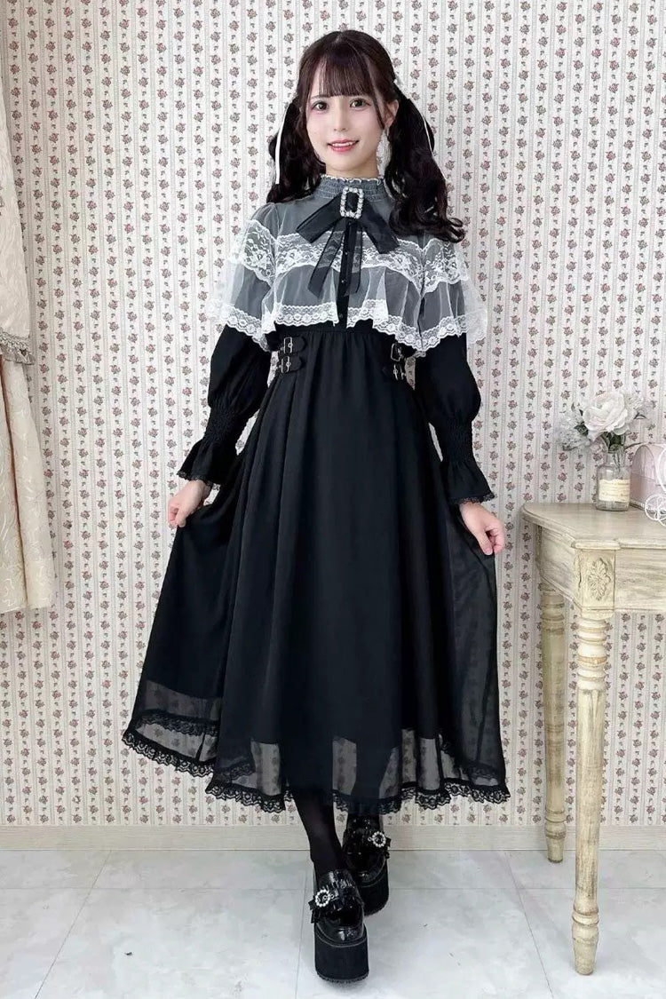 Lolita Dress - Lace Bowknot Slim Jirai, 5 Colors, Stand Collar, Lace Trim, Long Sleeves - main product image