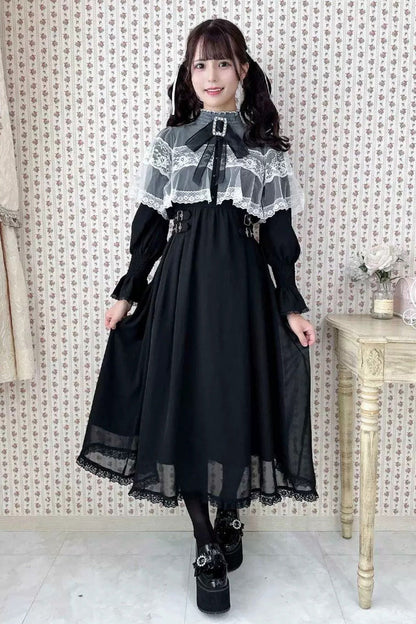Lolita Dress - Lace Bowknot Slim Jirai, 5 Colors, Stand Collar, Lace Trim, Long Sleeves - main product image