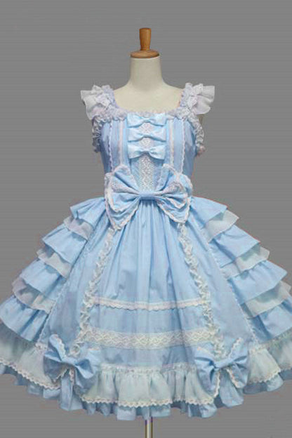 Lolita Dress - Lace Square Neck Cap, 5 Colors, Lace Trim, Ruffled, Sweet Style - XS Blue / S Blue / M Blue option