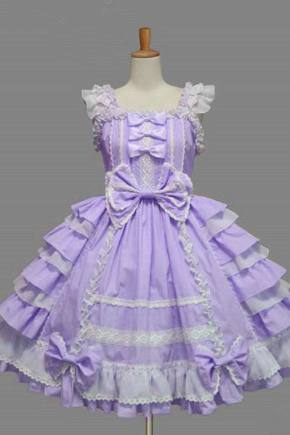 Lolita Dress - Lace Square Neck Cap, 5 Colors, Lace Trim, Ruffled, Sweet Style - XS Purple / S Purple / M Purple option