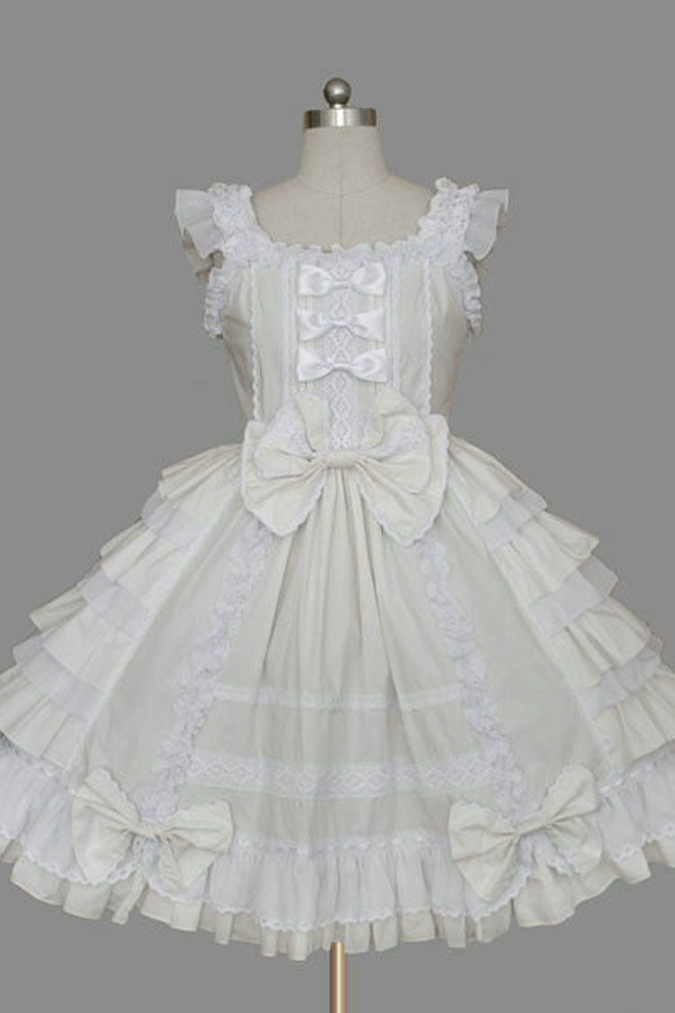 Lolita Dress - Lace Square Neck Cap, 5 Colors, Lace Trim, Ruffled, Sweet Style - XS White / S White / M White option