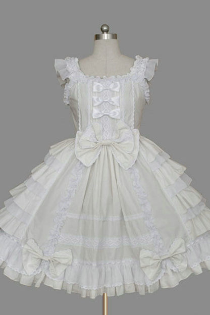 Lolita Dress - Lace Square Neck Cap, 5 Colors, Lace Trim, Ruffled, Sweet Style - XS White / S White / M White option