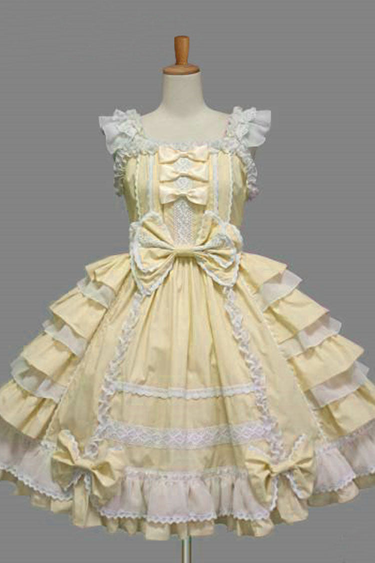 Lolita Dress - Lace Square Neck Cap, 5 Colors, Lace Trim, Ruffled, Sweet Style - XS Yellow / S Yellow / M Yellow option