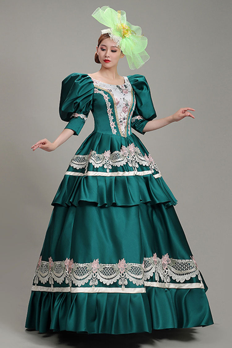 Lolita Dress - Lantern Sleeves High Waisted, Green, High Waist, Victorian Style, Lace Trim - additional product view 2