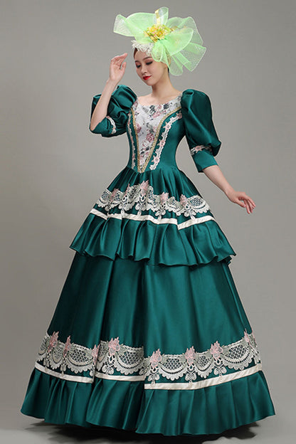Lolita Dress - Lantern Sleeves High Waisted, Green, High Waist, Victorian Style, Lace Trim - additional product view 3