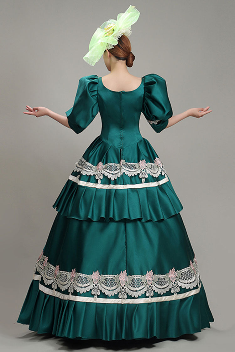 Lolita Dress - Lantern Sleeves High Waisted, Green, High Waist, Victorian Style, Lace Trim - additional product view 4