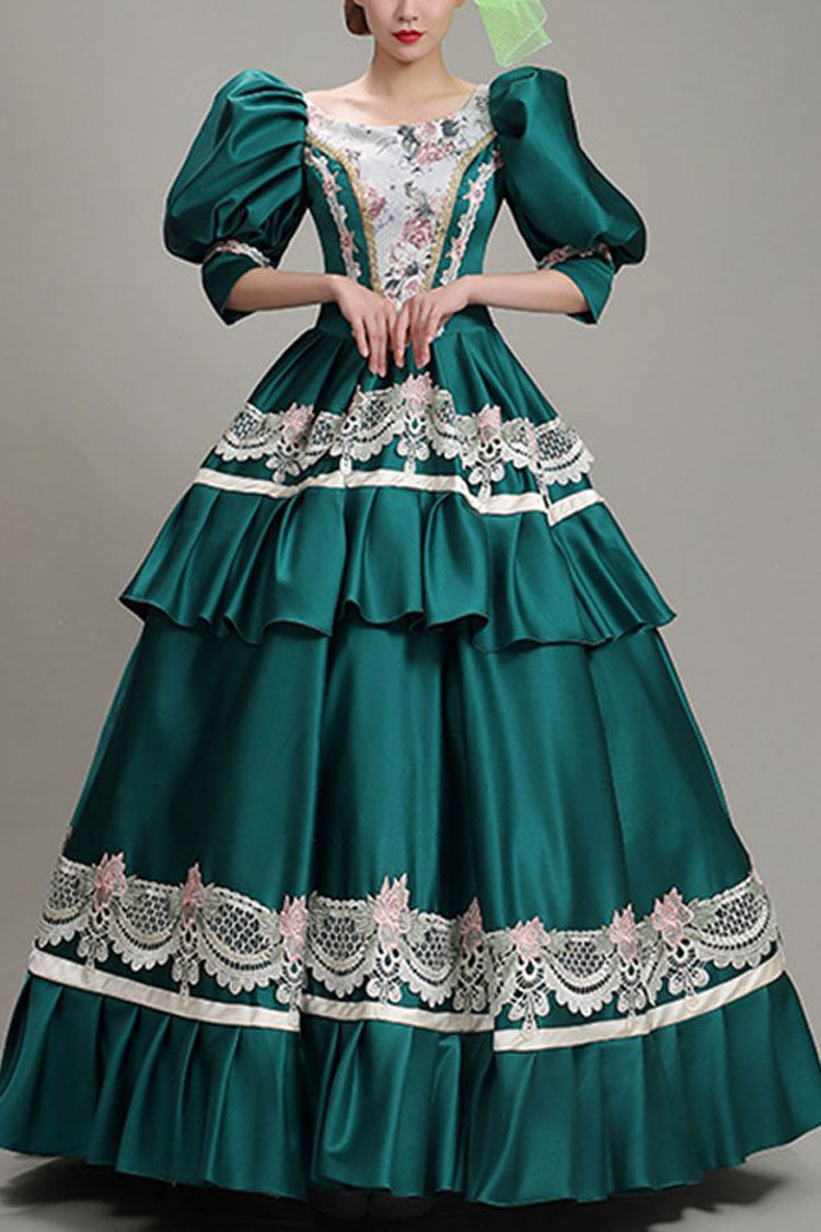 Lolita Dress - Lantern Sleeves High Waisted, Green, High Waist, Victorian Style, Lace Trim - main product image