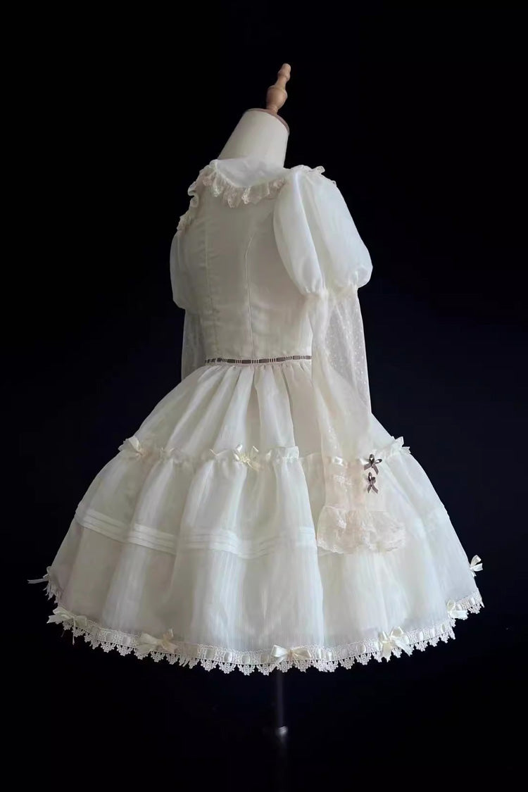 Lolita Dress - Lapel Collar Hollow Princess, White, Sweet Style, Lace Trim, Long Sleeves - additional product view 8