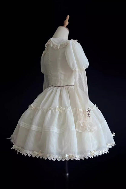Lolita Dress - Lapel Collar Hollow Princess, White, Sweet Style, Lace Trim, Long Sleeves - additional product view 8